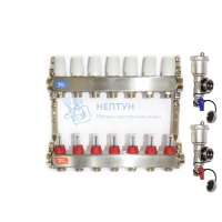 Коллекторная группа (подача+обратка) для теплого пола в сборе со смесительным узлом с насосом на 7 выходов